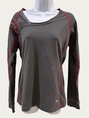Mountain Hardware Long Sleeve Gray Shirt Trimmed with Red Raw / Unfinished Hem